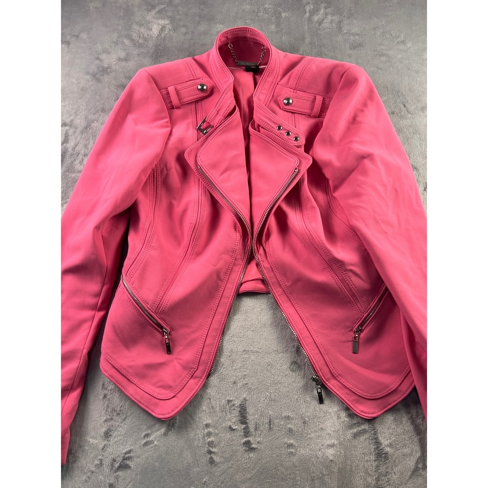 White House Black Market Pink Moto Jacket Zippered Textured Blazer Size 12